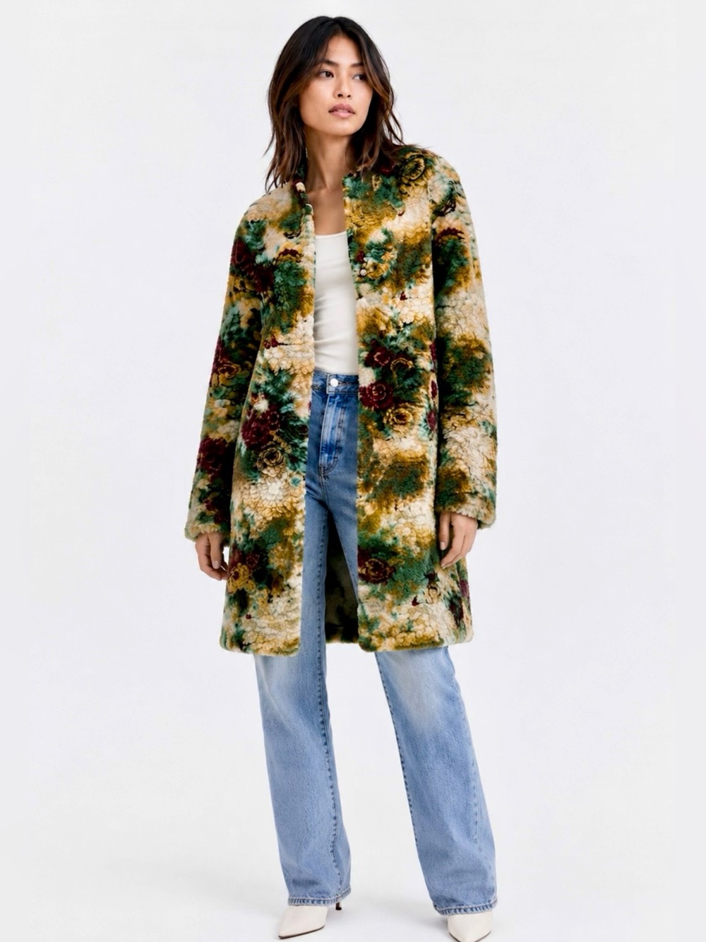 ABC Collection Floral Popcorn Knit Hooded Jacket Green Art to Wear Women’s Small